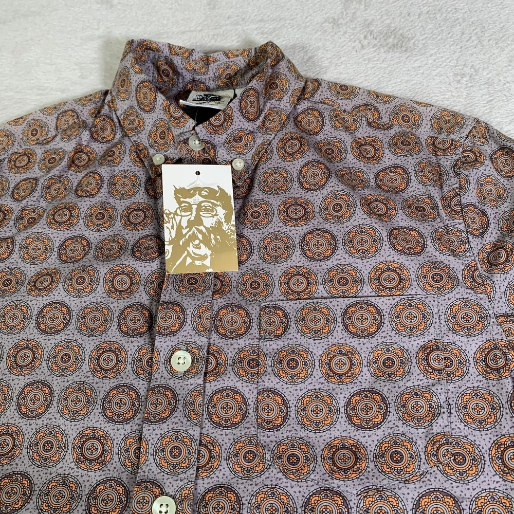 Kennington Shirt Mens Small Gray Orange Medallion Ornate Retro Short Sleeve NEW‎